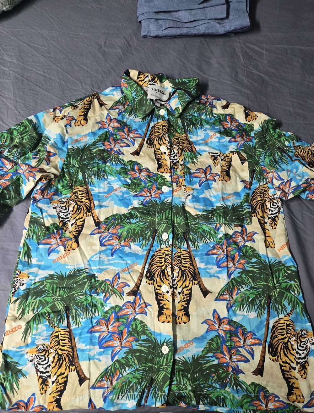 Kenzo Blue, Green and Orange Tiger Print Shirt